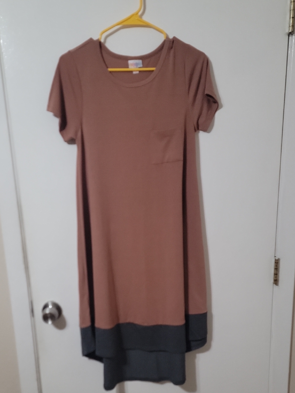 LuLaRoe Two-Tone High-Low Pocket Dress - Brown and Dark Gray